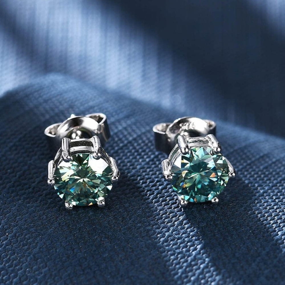Mossainite Green Stud Earrings